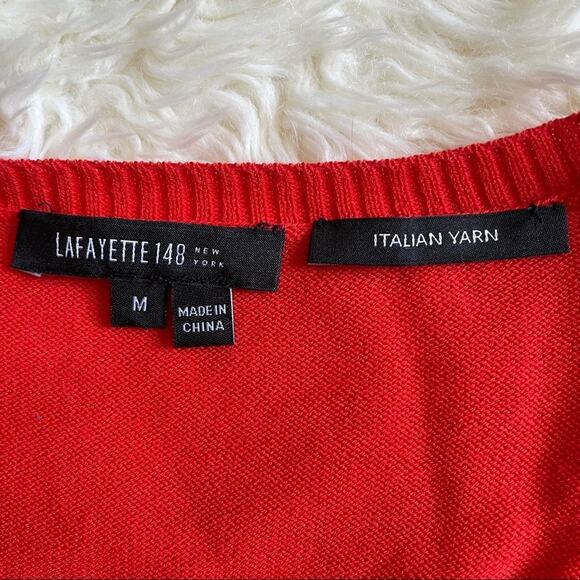 Lafayette 148 New York Cardigan Button Up Front Italian Yarn Red Orange -Medium - Picture 6 of 10